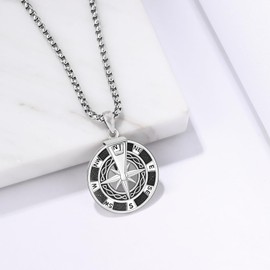 Compass Chain 925 Sterling Silver Compass Pendant Necklace Men Women Chain Amulet Jewellery Gifts Friends Anniversary Graduation, Sterling Silver, No Gemstone
