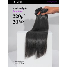 LUVME Silky Straight Seamless 2 Pack 220g 14Pcs Clip in Hair Extensions Full Max with 16inch Remy Human Hair Extensions, Natural Black 100% Real Soft Human Hair Extensions