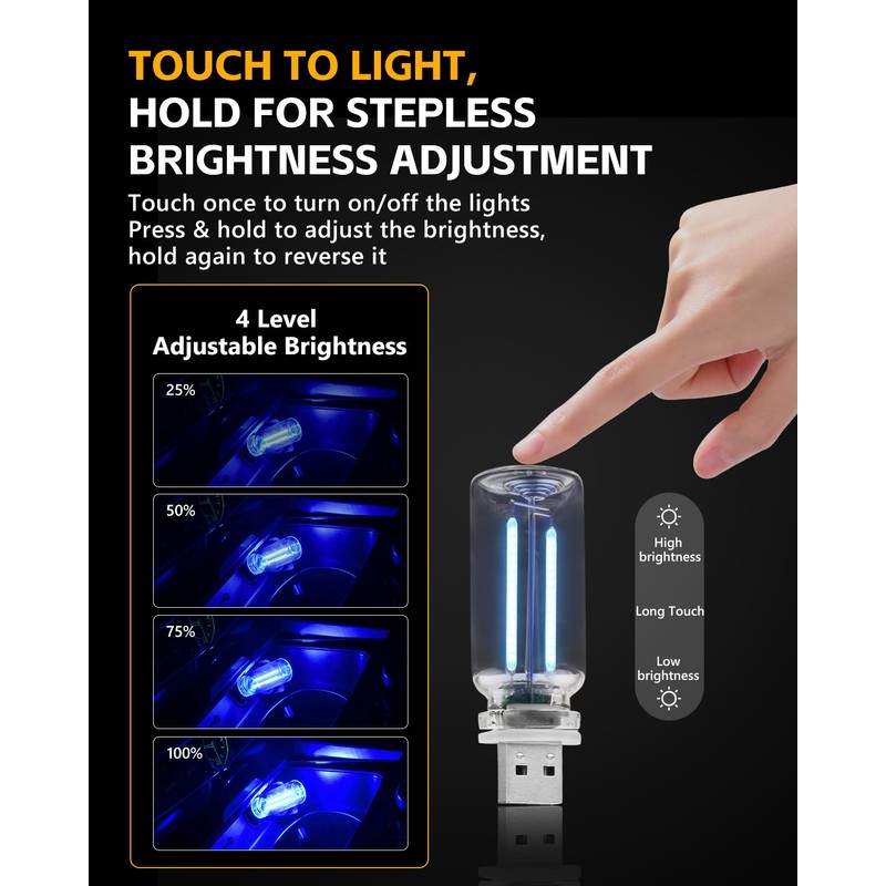 GSOWO 2PCS USB Lights for Car, Touch Adjustment Lights, Plug