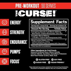 JNX SPORTS The Curse! Pre Workout Powder for Men & Women, Caffeine, Beta-Alanine, Creatine, L-Citrulline, 50 Servings, Fruit Punch Flavor – Boost Ener