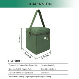 Fulvitaly Small 1LB Propane Tank Storage Bag, Mini Fuel ​Cylinder Carry Bags for 4-Pack ​Propane Tanks 16 OZ, Portable Refillable Small Camping Propane Gas Bottle Canister Case with Padding, Bag Only