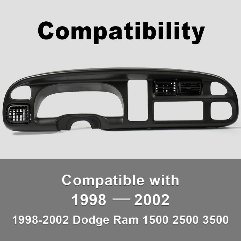PIT66 Dash Board Bezel Cover w/Vents Compatible with 1998-2002 Dodge