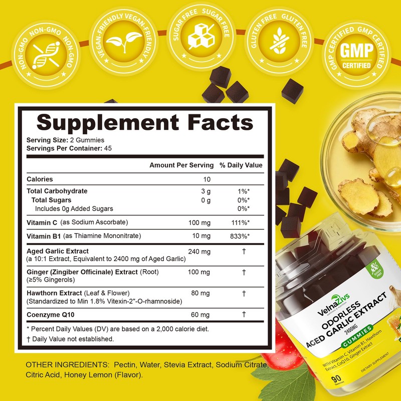 Velna zivs Aged Garlic Extract Gummies – Odorless, Soft Chew