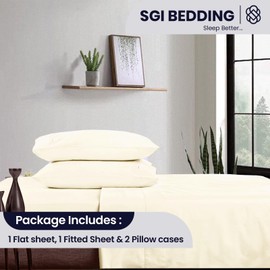 SGI bedding 600 Thread Count 4 Piece 100% Egyptian Cotton Twin XL Size Sheets Set, 15" Deep Pocket Sheet Set, Premium, Breathable, Soft and Hotel-Quality Luxury Sheets - Cream