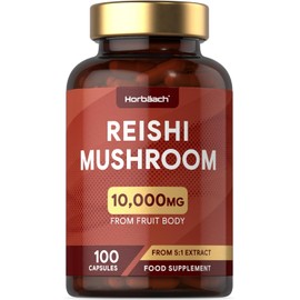 Reishi Mushroom Capsules 10,000mg | Red Reishi Extract (5:1) | High Strength Supplement | 100 Capsules | by Horbaach