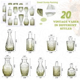 20 Pcs Glass Bud Vase Set Vintage Small Vases for Flowers in Bulk Cute Glass Vases for Centerpieces Rustic Decorative Glass Vase for Wedding Table Home Christmas Decoration (Green)