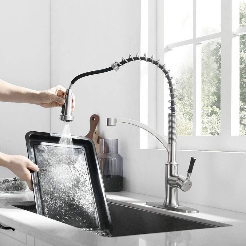 GUUKAR Kitchen Faucet with Pull Down Sprayer, Single Handle Brushed