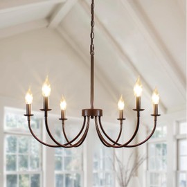 Rviezza Farmhouse Chandelier, 6-Light Chandeliers for Dining Room Lighting Fixtures Hanging, Oil Rubbed Bronze Candle Chandelier Rustic Industrial Modern Chandelier for Living Room, Bedroom, Foyer