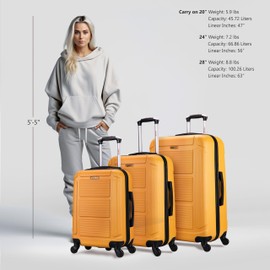 InUSA PILOT Hardside Luggage Set with Spinner Wheel | Spacious Travel Suitcases with Ergonomic GEL Handle and Studs| 3 Piece Set (20/24/28) | Mustard