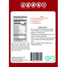 Mom's Place Gluten-Free Sloppy Joe Seasoning Mix - Soy Free, Dairy Free & Vegan, 2.3 oz.