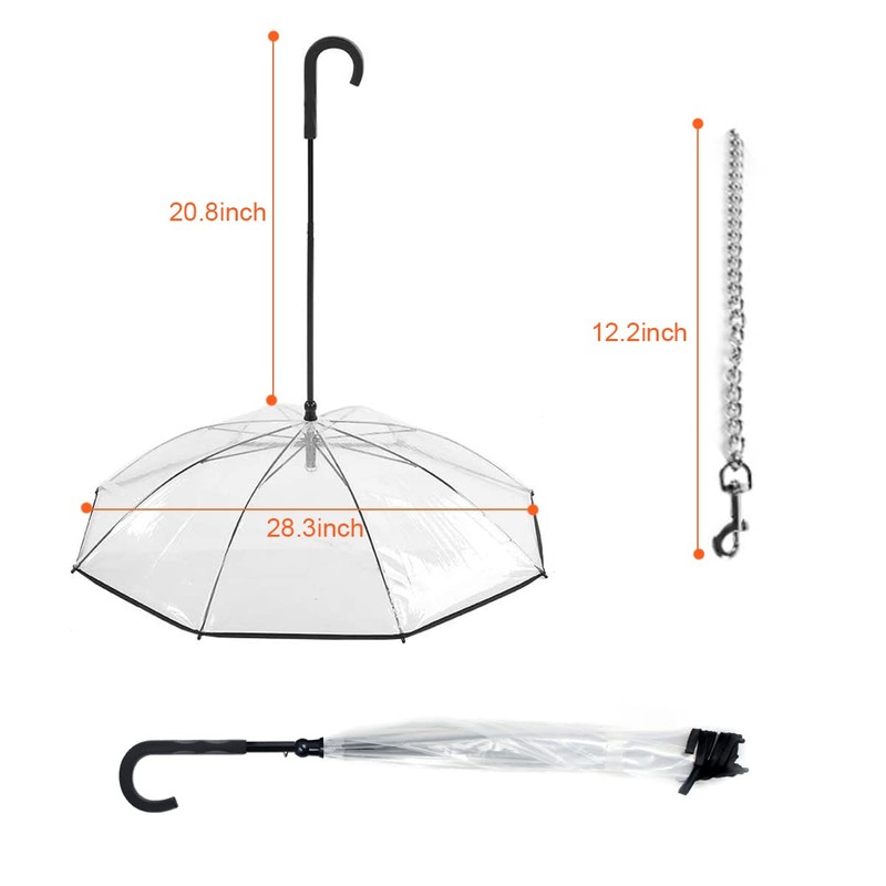 ZEFOXETO Pet Dog Transparent Umbrella, Clear Folding Adjustable Leash, Keeps