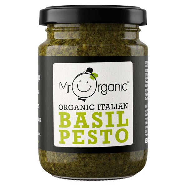 Mr Organic - No Added Sugar Basil Pesto 130g - Deliciously Natural & Organic Basil Pesto Perfect for Pasta, Sandwiches and More - Non-GMO and Gluten-Free