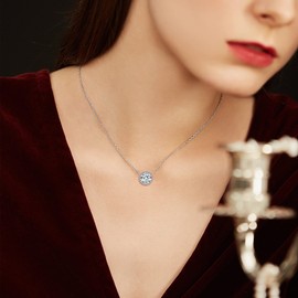 Bestyle 925 Sterling Silver Round Cut Birthstone Crystal Necklaces for Women, April White Tennis Diamond Pendant with Love and Purity, Best Women Necklace for Everyday Wear