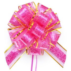 FQTANJU 5 PCS Gift Bows, 6 inches Pull Bow for Gift Baskets, Party Birthday Gift Wedding Ribbon Bows for Wrapping Boxes or Flower Bouquets Valentine's Day Gift Decorations (Rose)