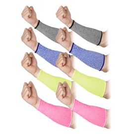 SATINIOR 4 Pairs Cut Resistant Sleeve Level 5 Protection Sleeve Arm Protective Sleeves for Men Women Anti Abrasion Anti Scratches (Grey, Blue, Pink, Yellow)