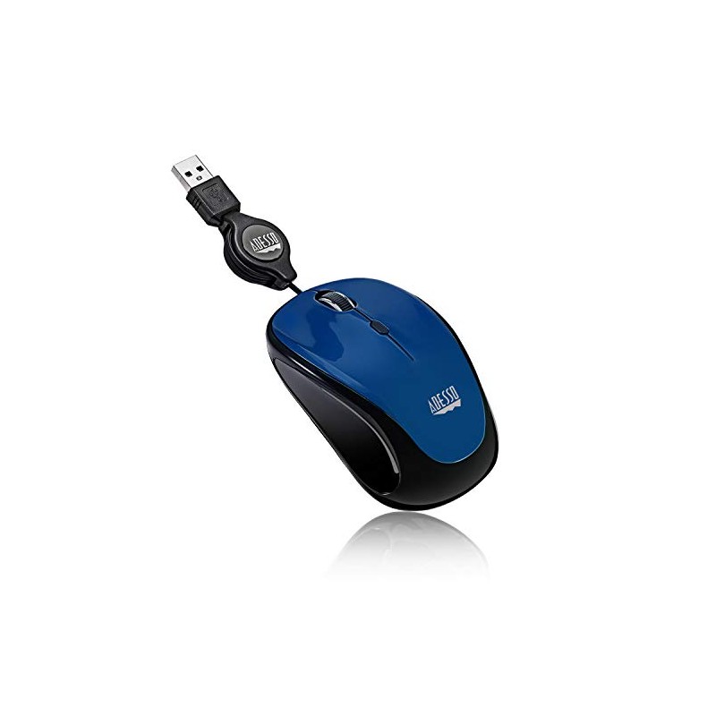 Adesso Ergonomic iMouse S8 - Retractable Optical USB Mouse (Blue)