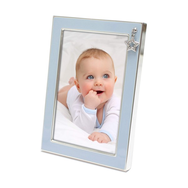 MIMOSA MOMENTS Silver Plated Metal Baby Picture Frame with Blue