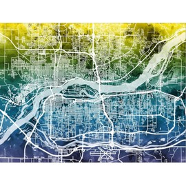 ART.COM Stretched Canvas Print Quad Cities Street Map by Michael Tompsett, 16" x 12"