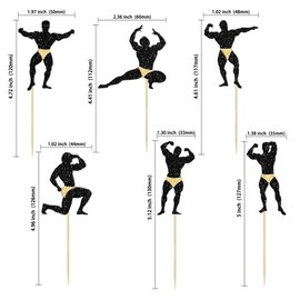 Gyufise 24Pcs Male Dancers Strippers Beefcake Cupcake Toppers Black Glitter Bachelorette Cupcake Toppers Picks Hen Party Decoration Supplies