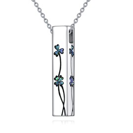 URONE Urn Necklace for Ashes 925 Sterling Silver Clover Urn Necklace with Hollow Bar for Ashes Memorial Keepsake Ashes Jewellery for Human Pets Ashes