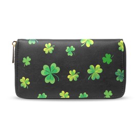 RYQAO Womens Wallet PU Leather Long Purse Credit Card Clutch with Zipper Coin Purse, Clover, Casual
