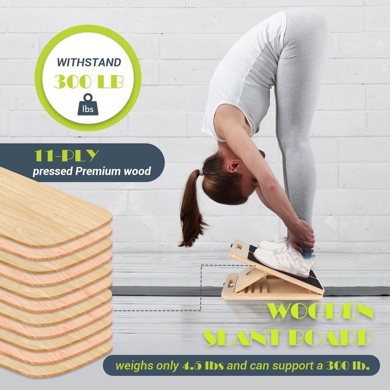 Slant Board for Calf Stretching, Adjustable Portable Wooden Incline Board
