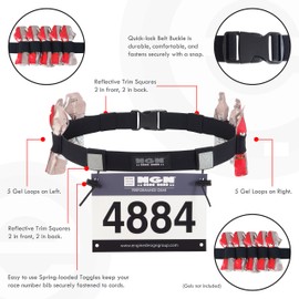 Engine Design Group NGN Race Number Belt for Triathlon, Marathon, Running, Cycling (10 Gel Loops) (Black)