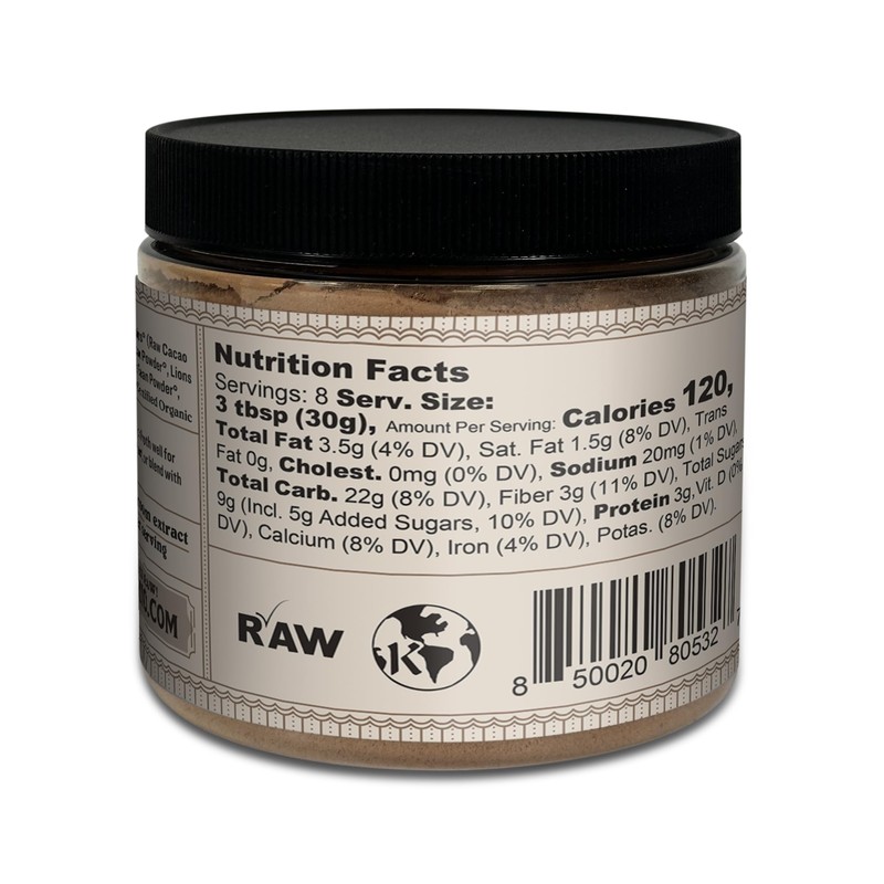 Rawmio Oat Milk Mushroom Hot Chocolate - Vegan, Kosher, Low-Fat