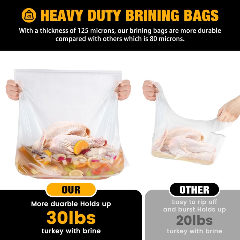 Brining Bag for Turkey Under 18lbs, 2 Pack, 21.6''x19.6'', Double
