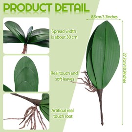 Chuangdi 6 Pieces Faux Phalaenopsis Orchids Leaves Artificial Orchids Leaves Green Faux Orchids Leaf Plants Green Faux Leaf Latex Cymbidium Stems for Flowers Arrangements Pot Decor