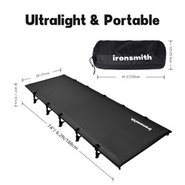Camping Cot,Ironsmith Portable Camping Bed for Adults, Foldable Sleeping Cots for Hiking,Camping,Travel,Camping Bed for Office Nap,Support 330LB,Ultralight Backpacking Gear