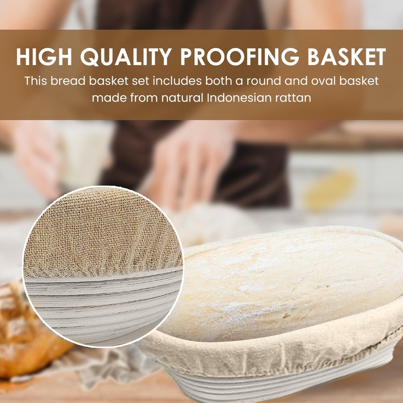 Premium Bread Banneton Proofing Basket Set of 2, 10 inch