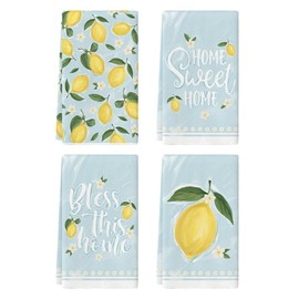 Artoid Mode Sweet Lemon Flower Summer Kitchen Towels Dish Towels, 18x26 Inch Home Farmhouse Summer Seasonal Decoration Hand Towels Set of 4