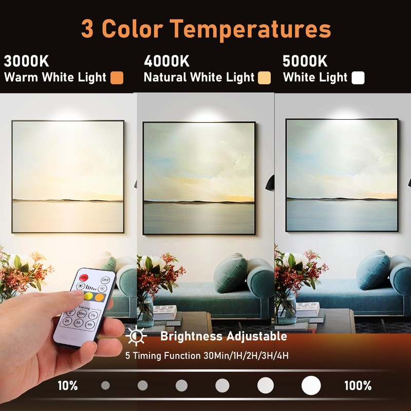 VIGMOJ LED Wireless Spotlights with Remote Up Lights Indoor Dimmable