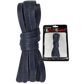 KutsuGoods Wax Shoelaces, No Tip, 47.2 inches (120 cm), 55.1 inches (140 cm), 63.0 inches (160 cm), Flat Shoelace, 0.3 inches (7 mm) Width, Sneakers, navy