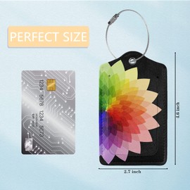 Rainbow Flower Luggage Tags for Adults Teens,2 Pack Travel Bag Suitcase Labels with Stainless Steel Loop ID Tags Card Baggage Bag Label
