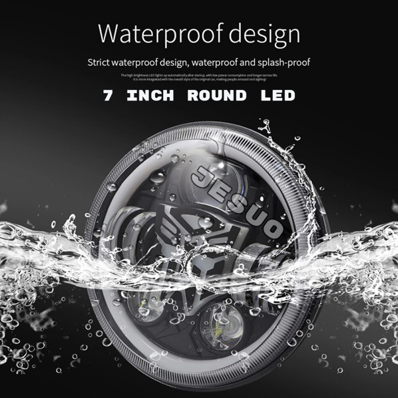 JESUO PAIR 7" inch Round LED Headlights High/Low Beam For
