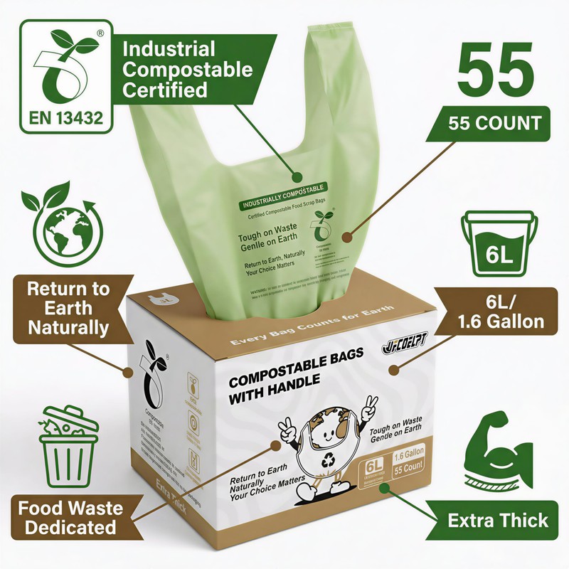 UFCOELPT 1.6 Gallon Compostable Food Scrap Bags with Handles, Small