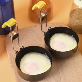 2 Pack Stainless Steel Egg Poacher, Collapsible Hang Ear Egg Boiler Egg Rings Non-Stick Egg Poacher Pan Poached Egg Maker for Perfect Poached Eggs