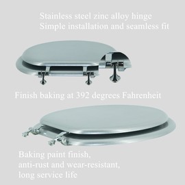BLOFDE Elongated Toilet Seat Wood Toilet Seat Prevent Shifting with Zinc Alloy Hinges American Standard Size Toilet Seat Easy to Install also Easy to Clean(Elongated,Sparkling Classical Silver)