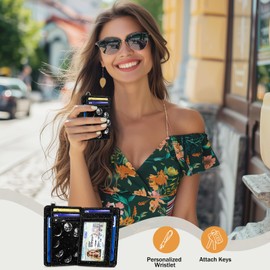 Yonlevres Credit Card Holder Slim Wallet, Moon Lunar Black RFID Wallet Women Front Pocket Small Card Holder, Travel Cute Funny Thin Card Case ID Window PU Leather RFID Blocking Card Organizer Gifts