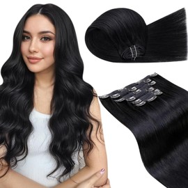LaaVoo Black Hair Extensions Clip in 22 Inch Clip in Hair Extensions Real Human Hair Natural Black 150g 7pcs Full Head Remy Straight Hair Double Weft #1