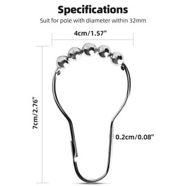 VTECHOLOGY Rustproof Shower Curtain Rings Hooks, Resistant Metal Heavy Duty Roller Shower Hooks for Bathroom Shower Rods Curtains Liners, Polished Chrome, Set of 24 Hooks (24Pcs)