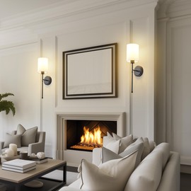 KARTOOSH Battery Operated Wall Sconce Set of Two, Black Wireless Rechargeable Wall Light with Remote Control, Dimmable, Amber/Warm/Natural/Cool White,RGB, Battery Power Sconces for Living Room Bedroom