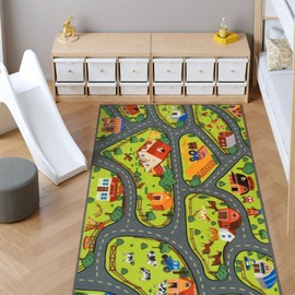 STARUIA Washable Kids Carpet Playmat Rug for Boys Room, 79"x39" Large Toddler Car Rug for Kids Toy Cars, Fun Learning Farm Play Mat Road Rug for Kids Room Bedroom Playroom