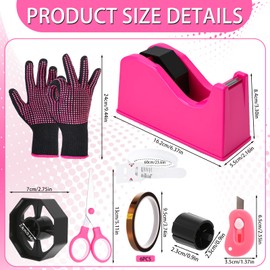 libfrnt 12 Pcs Heat Tape Dispenser Set, Sublimation Tape Dispenser Heat Resistant Gloves with Silicone Bumps 6 Pcs Heat Tape for Sublimation Mini Cutter Measuring Ruler Scissor for Office Home
