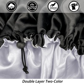 Satin Bonnet Silk Bonnet for Curly Hair Bonnet Braid Bonnet for Sleeping Bonnets for Women Large Double-Layer Adjustable(2Pcs Black)
