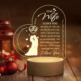 Gifts for Wife Night Light, Wife Birthday Gifts from Husband, Romantic I Love You Gifts for Christmas Wedding Anniversary, Acrylic Night Light USB Power Supply with Wooden Stand [Multicolor]