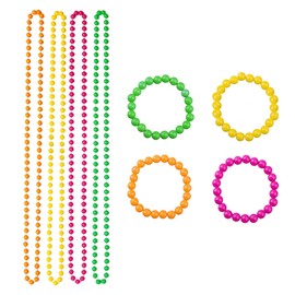 80s Neon Party Accessories Set 8pcs(4 Necklaces and 4 Bracelets),Rainbow Beads 80s Bracelet Collection,80cm Retro Beaded Jewelry for 80s/90s Fancy Dress, Rave and Themed Parties,for Women and Kids