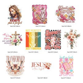 10PCS Jesus Iron On Transfers Cross & Bible Verse Heat Press Vinyl Stickers for T-Shirts Hoodies & DIY Faith Crafts Christian Faith Sticker Patches